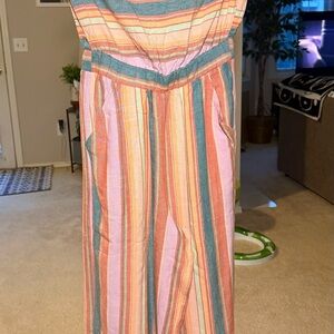 American Eagle Outfitters Multicolor Striped Jumpsuit — Coral, Teal & Cream